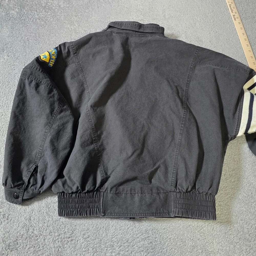 Le Coq Sportif Mens L Bomber Jacket Black Vintage Cotton Striped Trim Patch